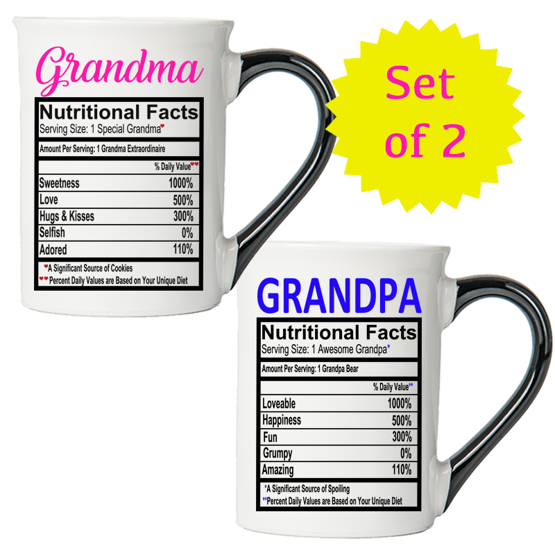Cottage Creek Grandma Grandpa Mugs, Set of Two 16oz. Ceramic Coffee Mugs, Grandparent Gifts