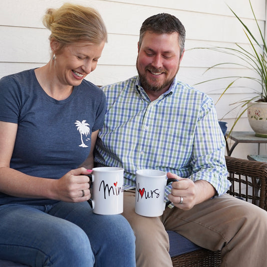 Cottage Creek Yours and Mine Coffee Mugs, Multicolored, Ceramic, 6" Set of Two Couples Mugs