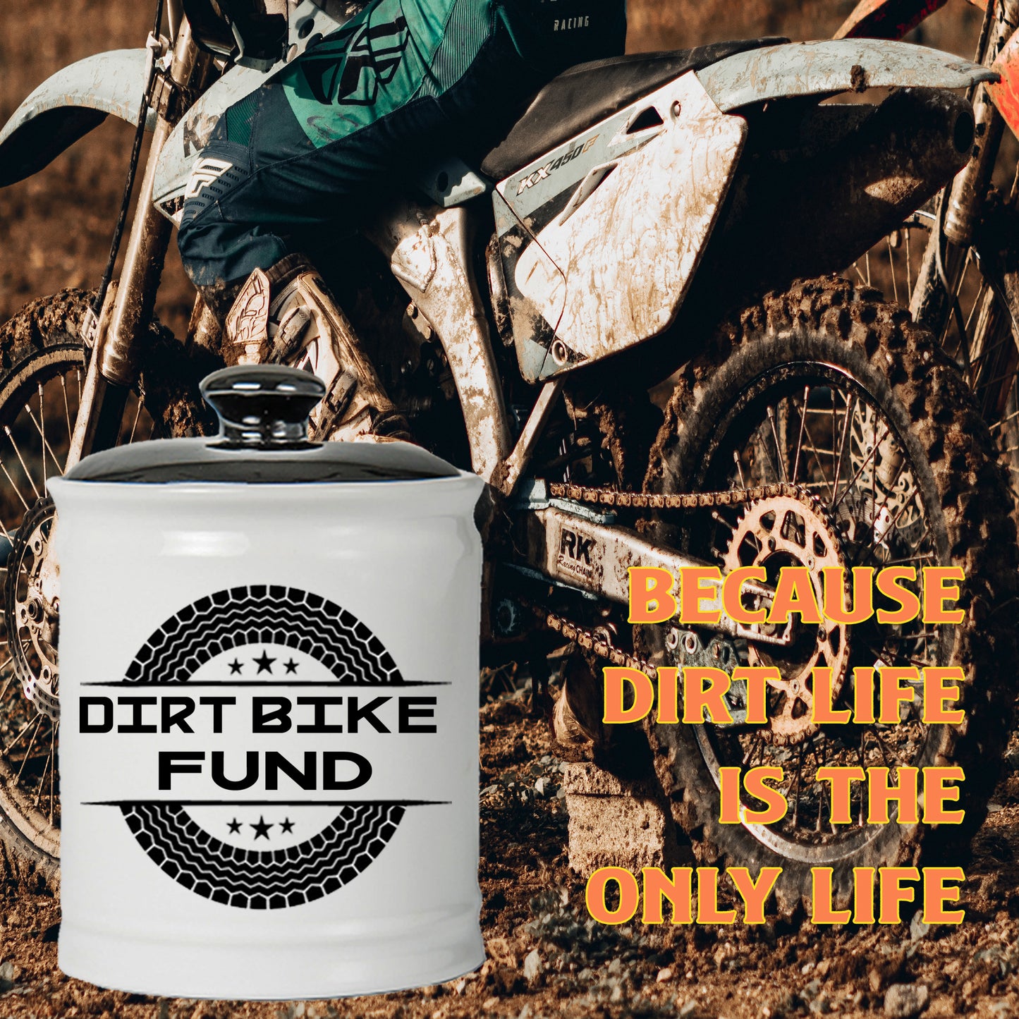 Cottage Creek Dirt Bike Fund Piggy Bank, Off Roading Quad Bike ATV Motocross Candy Jar