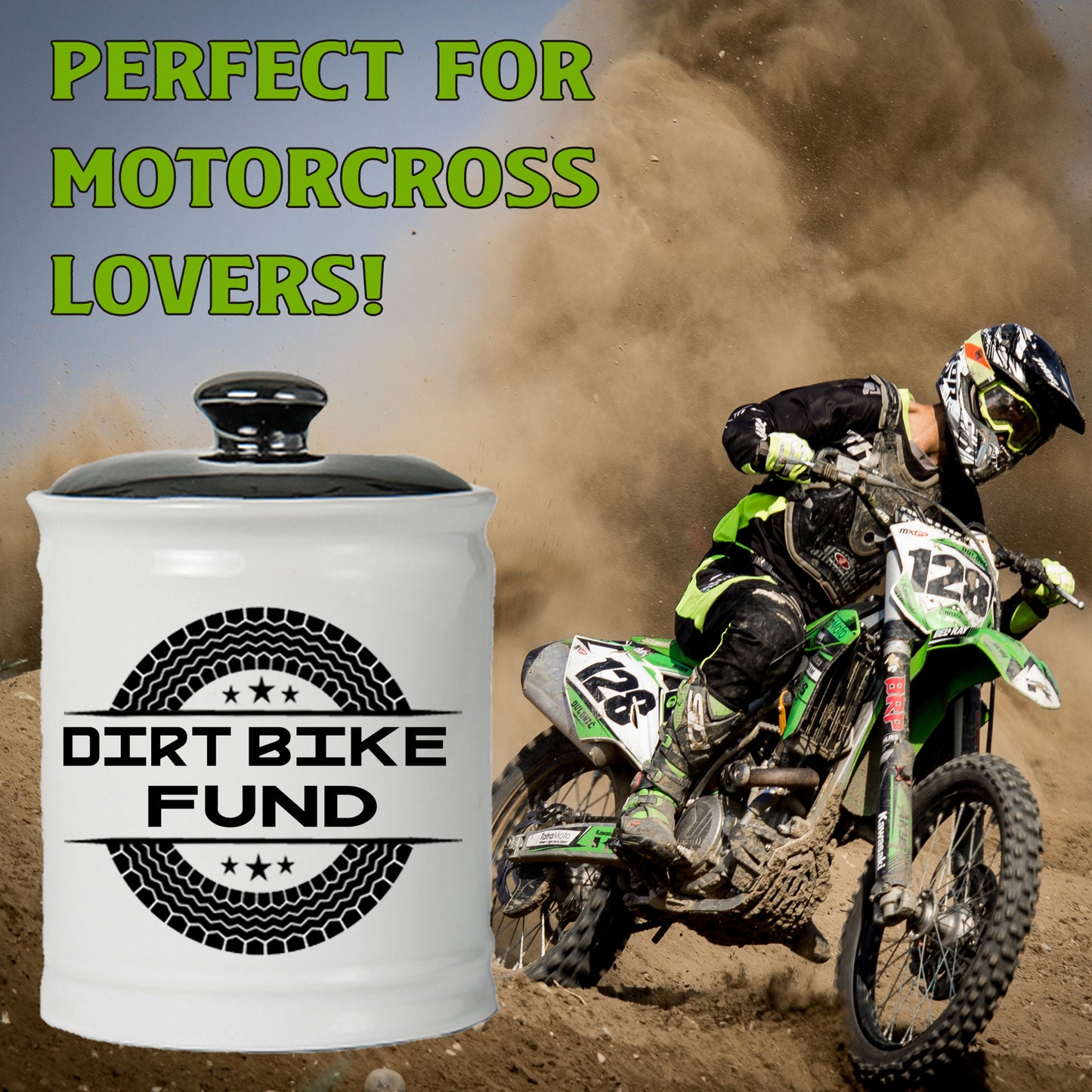 Cottage Creek Dirt Bike Fund Piggy Bank, Off Roading Quad Bike ATV Motocross Candy Jar