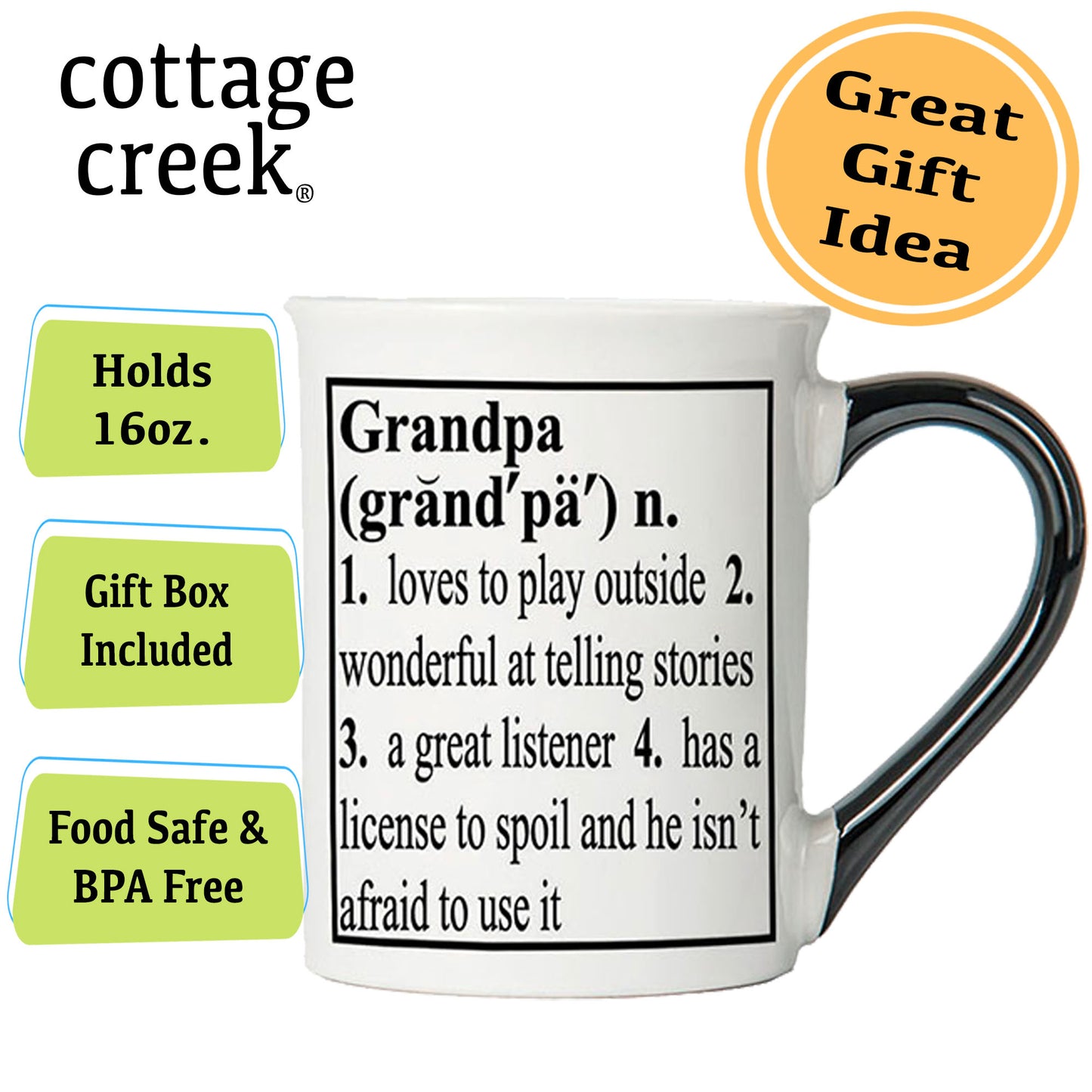 Cottage Creek Grandpa Mug, Grandpa Coffee Mug for Grandpa, 16oz., 6" Multicolored