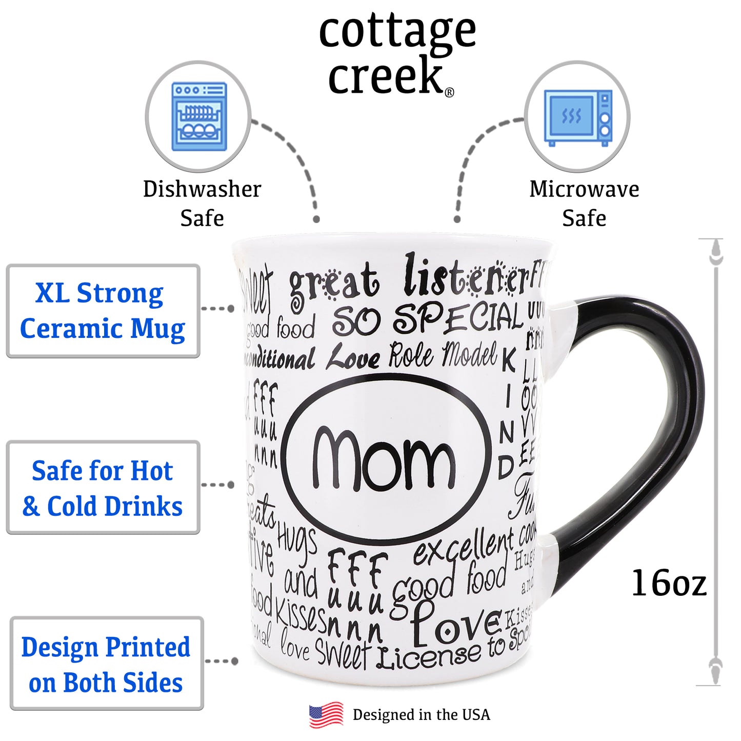 Cottage Creek Mom Mug, Mom Coffee Mug, Ceramic, 16oz., 6" Multicolored