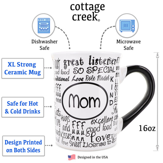 Cottage Creek Mugs | 16 Oz Ceramic Mom Coffee Mug | Large Coffee Cup for Women, Mother, Mama, Grandma | Birthday Gifts for Mom from Daughter | Christmas Mothers Day Gifts | Home Decor Cup