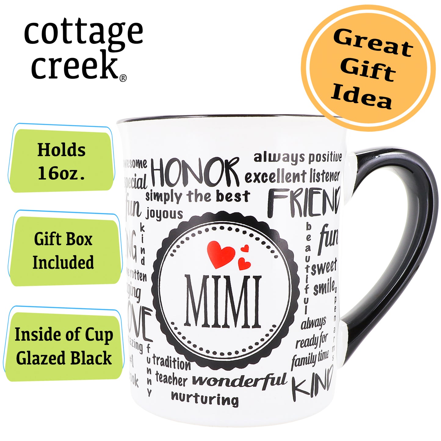 Cottage Creek Mimi Mug, Mimi Coffee Mug, Ceramic, 16oz., 6" Multicolored