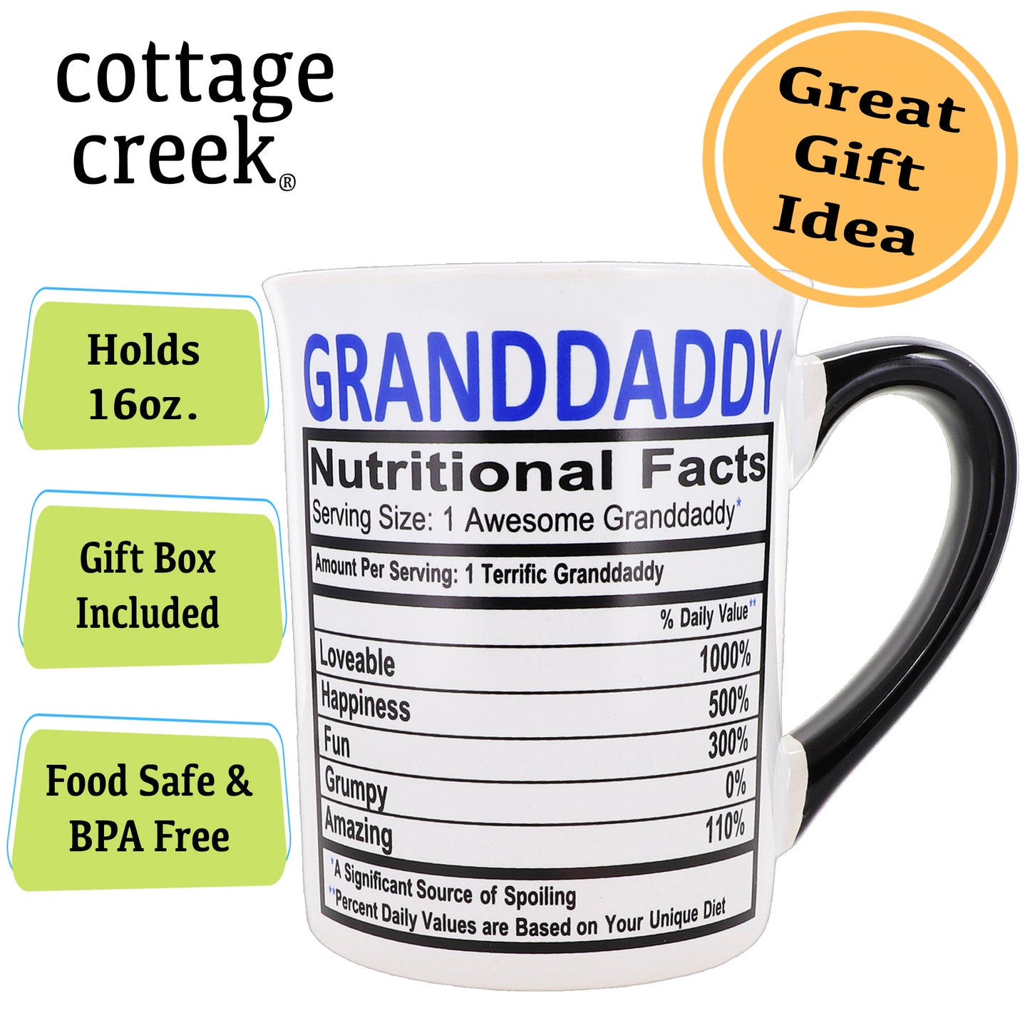 Cottage Creek Granddaddy Mug, Ceramic 16oz. Multicolored 6" Granddaddy Coffee Mug