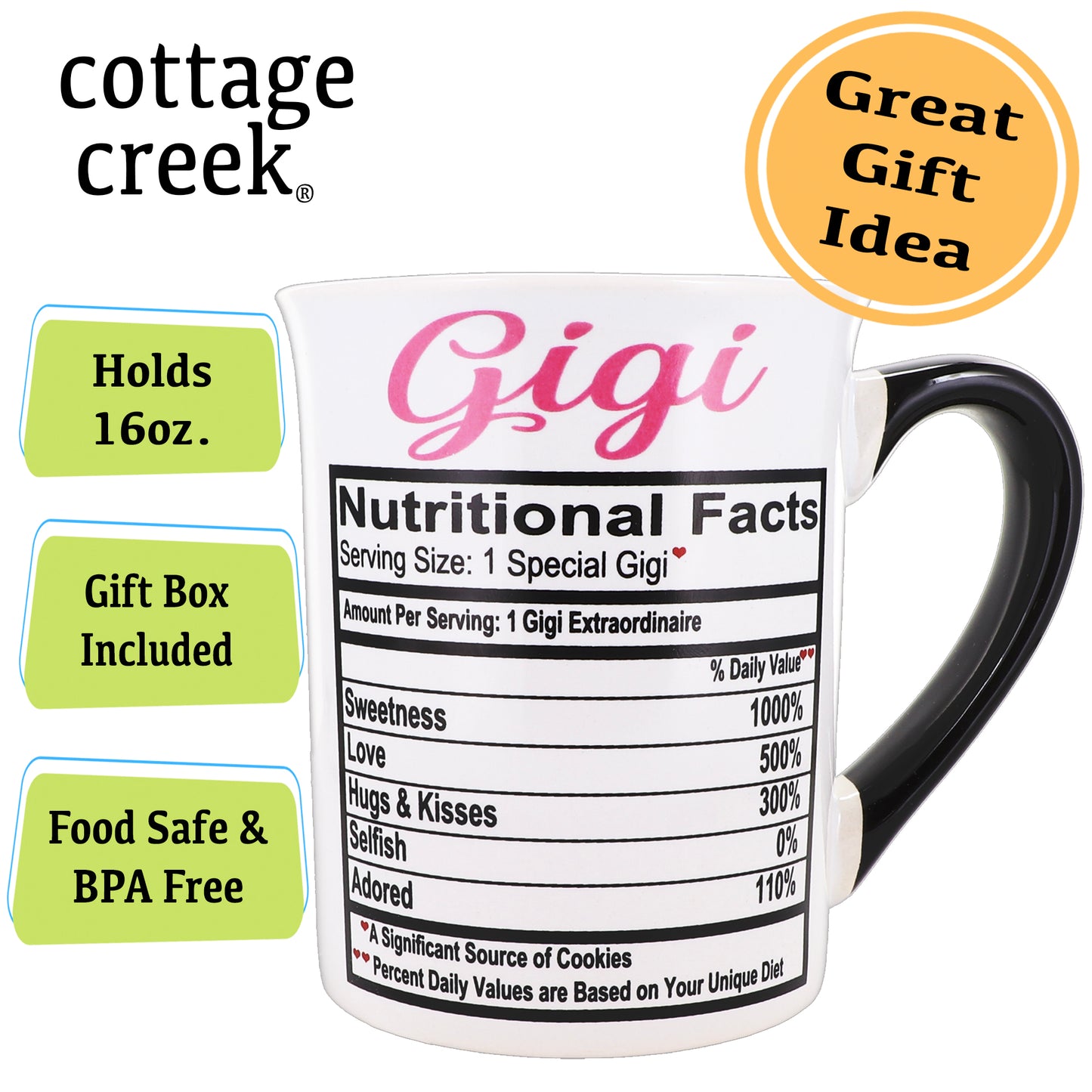 Cottage Creek Gigi Mug, Gigi Coffee Mug for Gigi, 16oz., 6" Multicolored