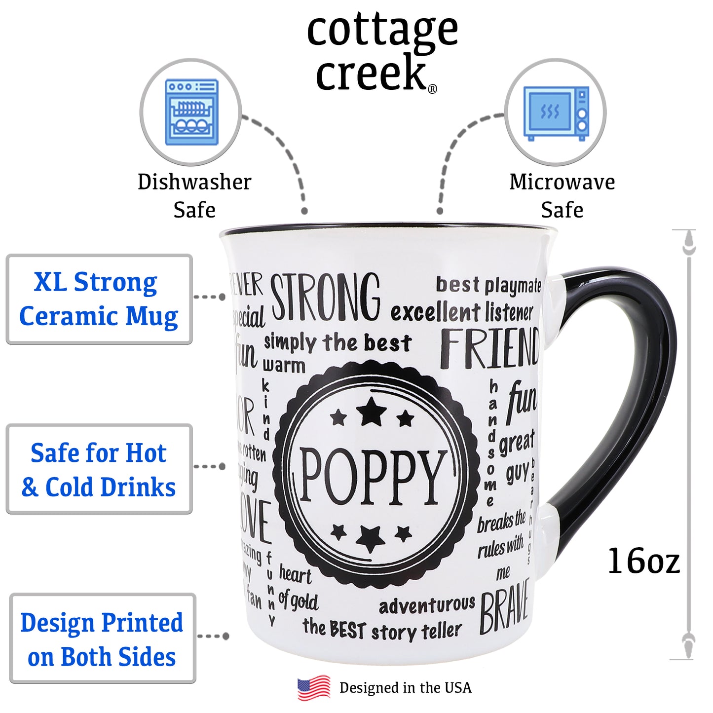 Cottage Creek Poppy Mug, Poppy Coffee Mug for Poppy, 16oz., 6" Multicolored