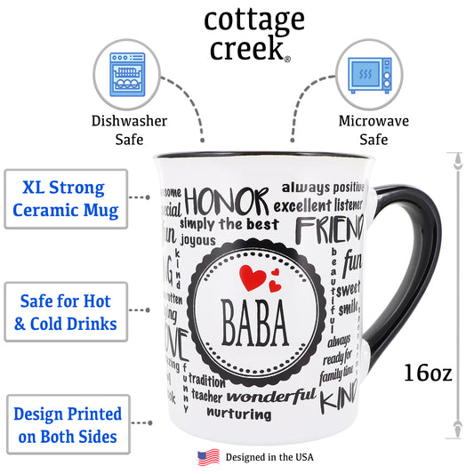 Cottage Creek Baba Mug, Baba Coffee Mug for Baba, 16oz., 6" Multicolored