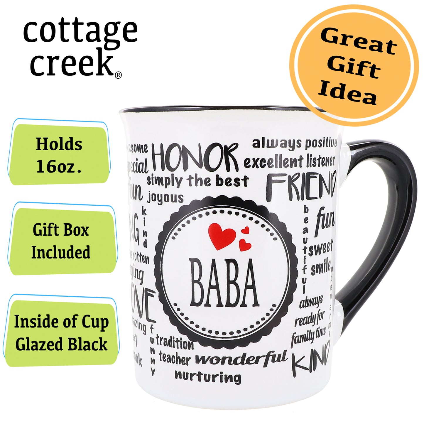 Cottage Creek Baba Mug, Baba Coffee Mug for Baba, 16oz., 6" Multicolored
