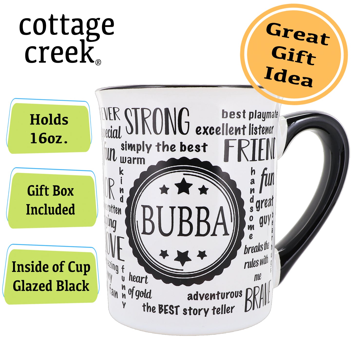 Cottage Creek Bubba Mug, Bubba Coffee Mug for Bubba, 16oz., 6" Multicolored