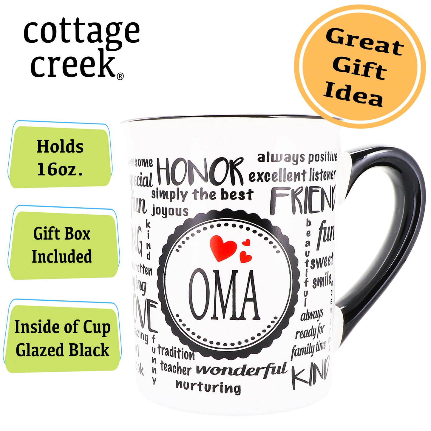 Cottage Creek Oma Mug, Oma Coffee Mug, Ceramic, 16oz., 6" Multicolored