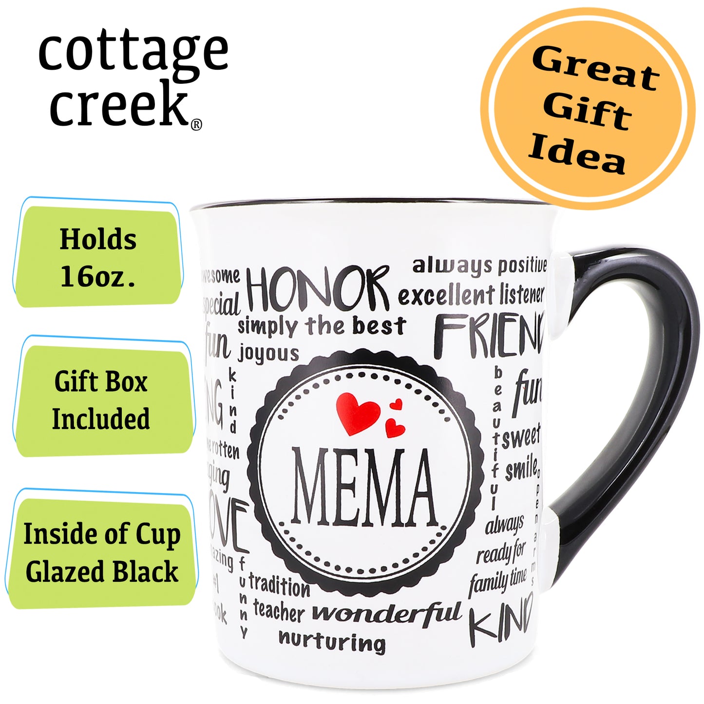 Cottage Creek Mema Mug, Mema Coffee Mug, Ceramic 16oz., 6" Multicolored