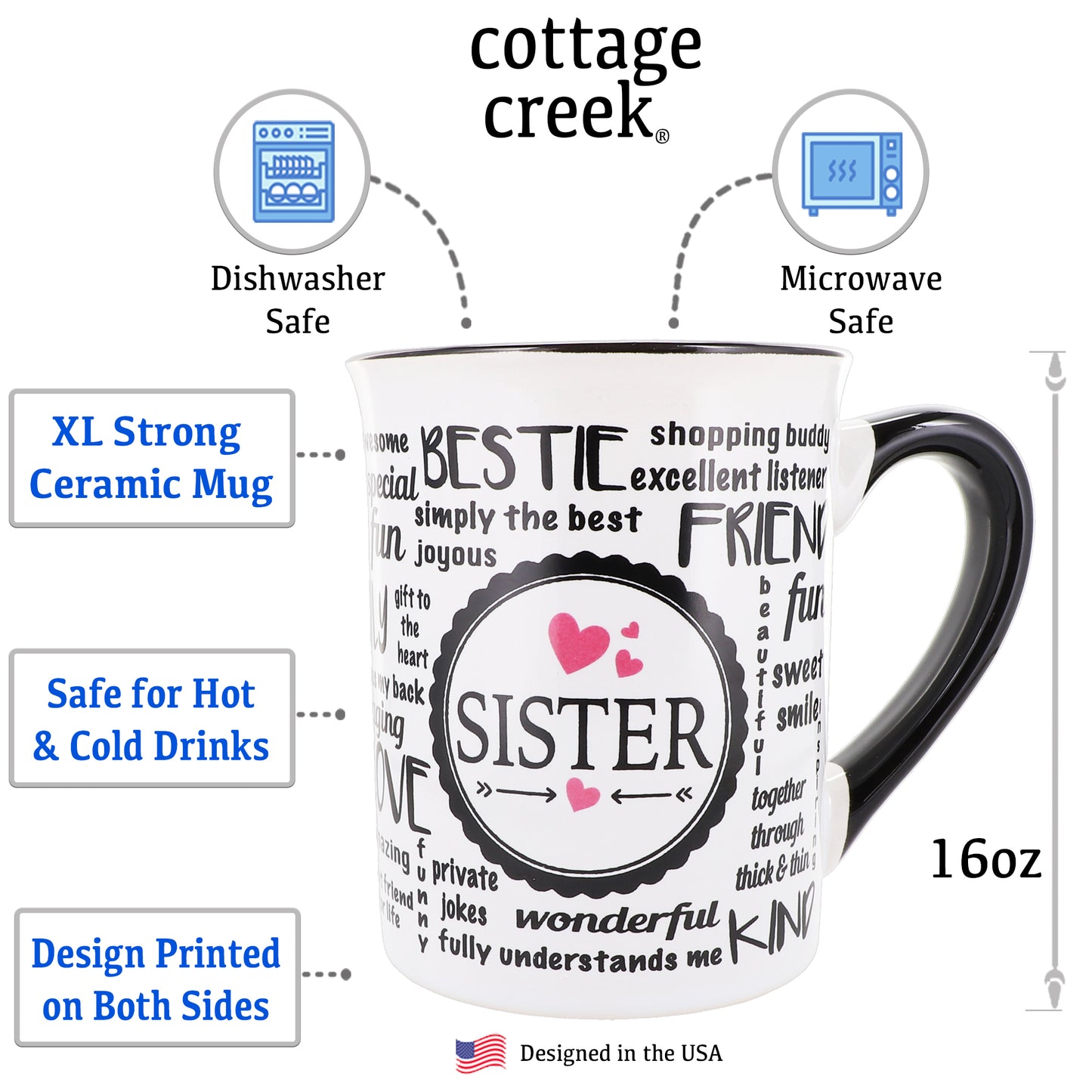 Cottage Creek Sister Coffee Mug, Sister Mug for Sisters, 16oz., 6" Multicolored