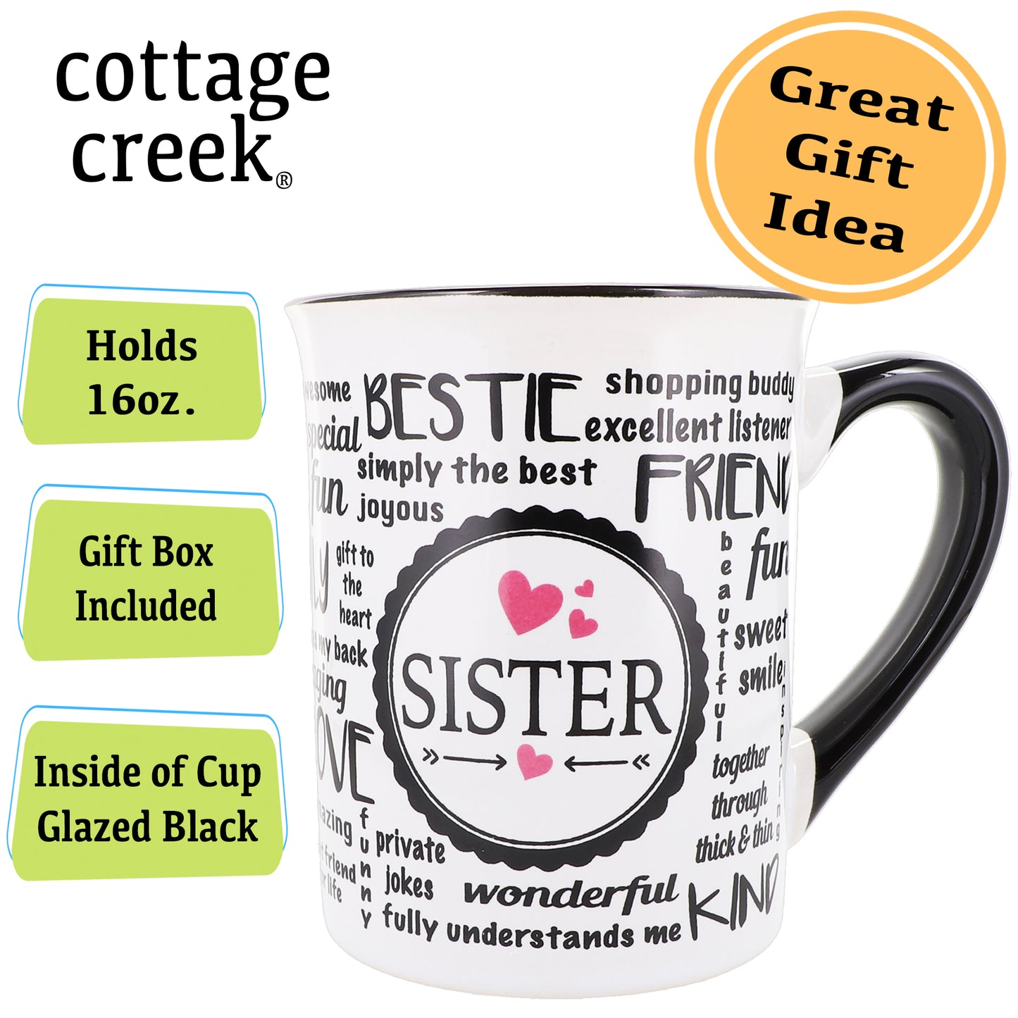 Cottage Creek Sister Coffee Mug, Sister Mug for Sisters, 16oz., 6" Multicolored