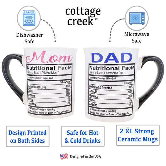 Cottage Creek Mom Dad Mugs, Set of Two 16oz. Ceramic Mom and Dad Coffee Mugs