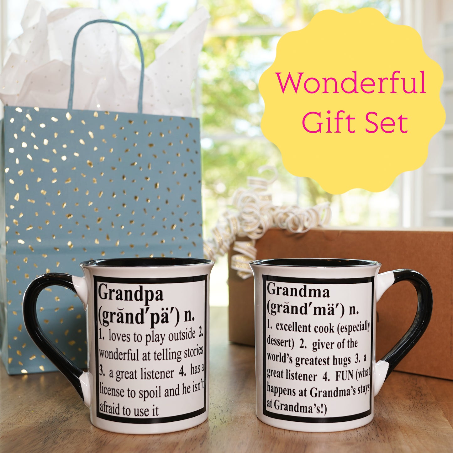 Cottage Creek Grandma Grandpa Mug Set, Two Multicolored, Ceramic, 6" Grandparent Mugs