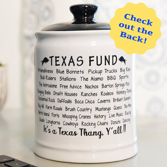 Cottage Creek Texas Fund Piggy Bank, Ceramic, Multicolored, 6" Texas Flag Candy Jar, Texas Vacation Savings Bank
