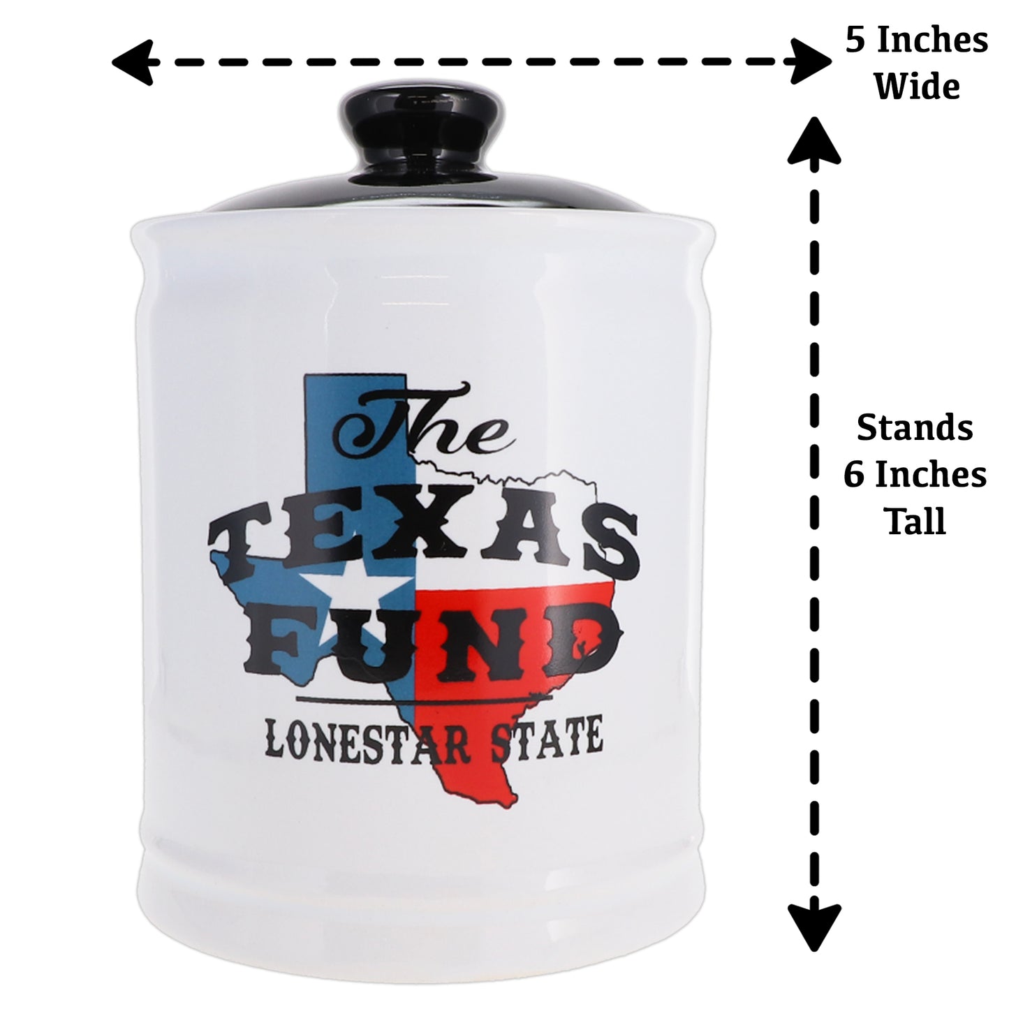 Cottage Creek Texas Fund Piggy Bank, Ceramic, Multicolored, 6" Texas Flag Candy Jar, Texas Vacation Savings Bank