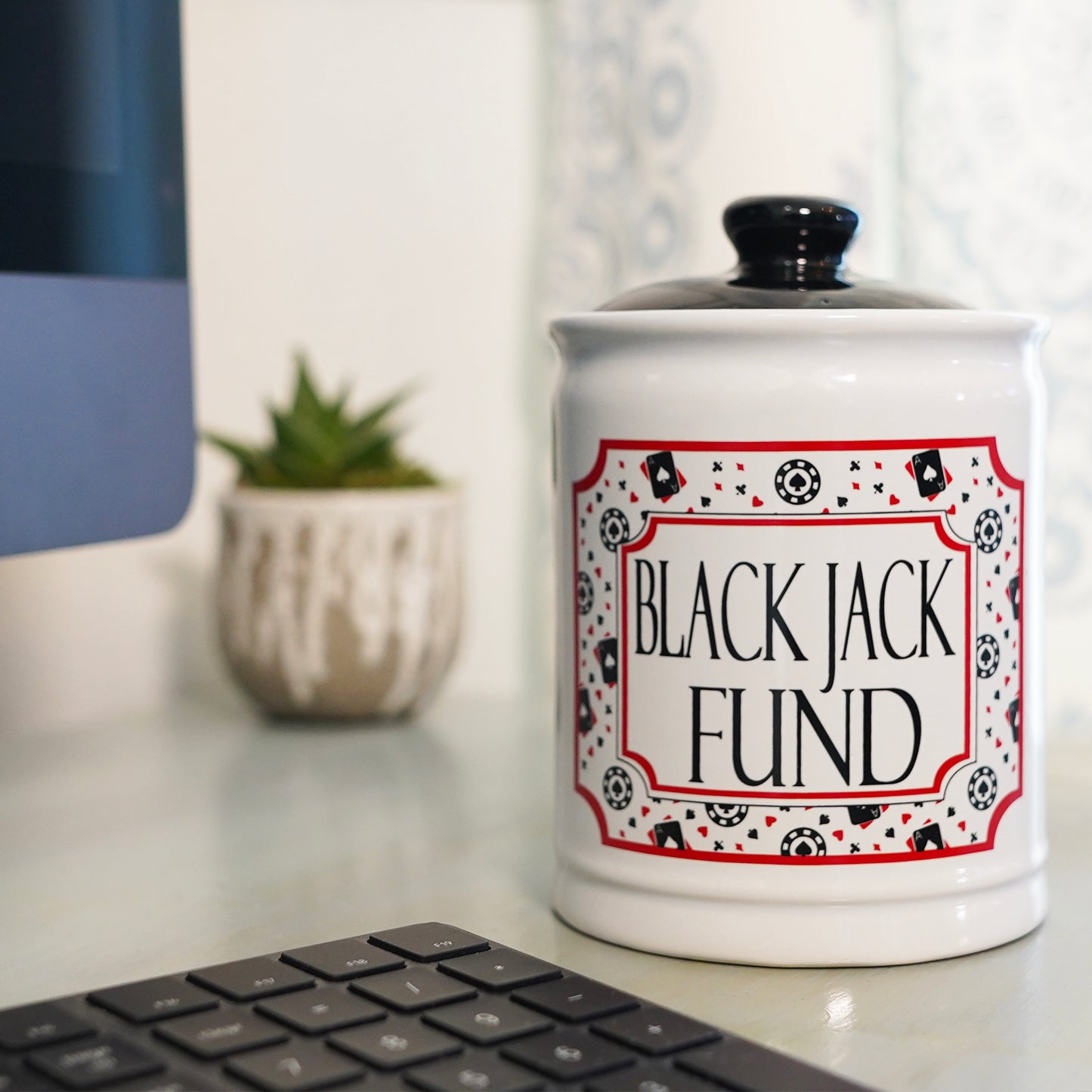Cottage Creek Blackjack Fund Piggy Bank , Multicolored, Ceramic, 6" Casino Candy Jar, Gambling Gifts