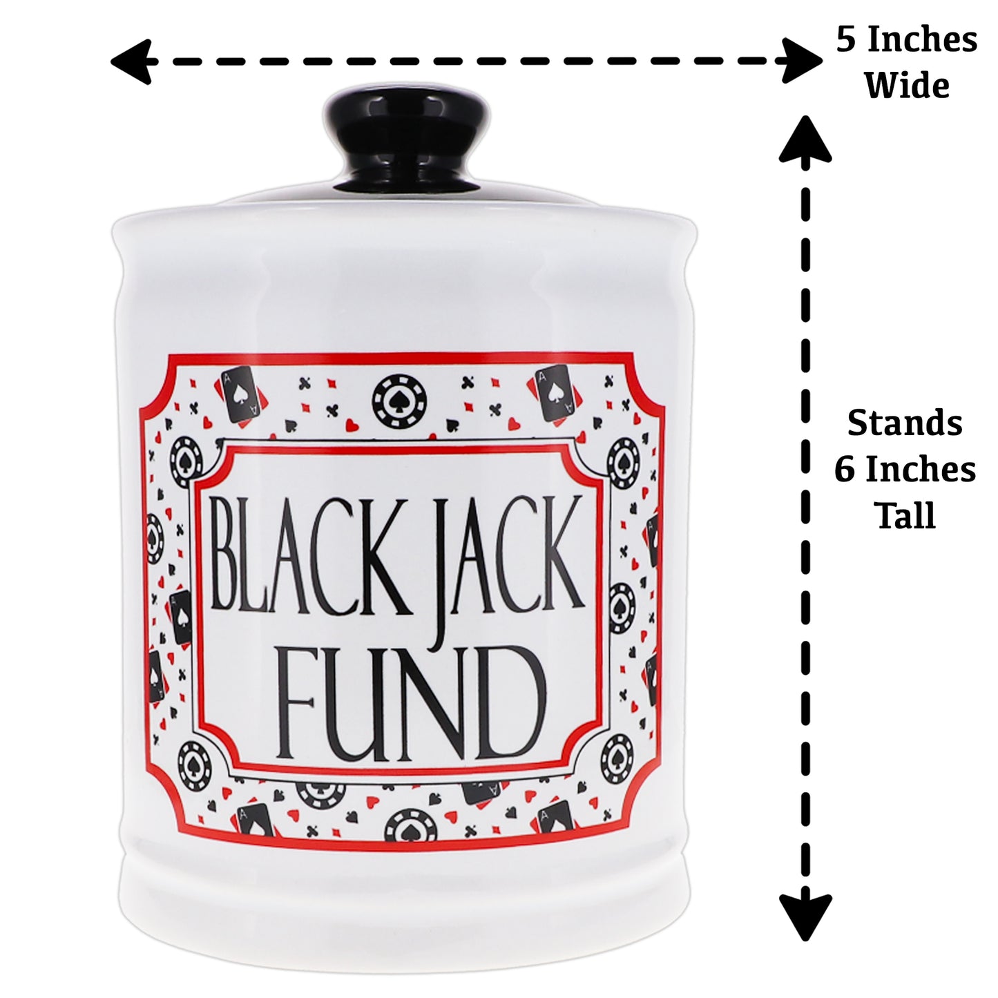 Cottage Creek Blackjack Fund Piggy Bank , Multicolored, Ceramic, 6" Casino Candy Jar, Gambling Gifts