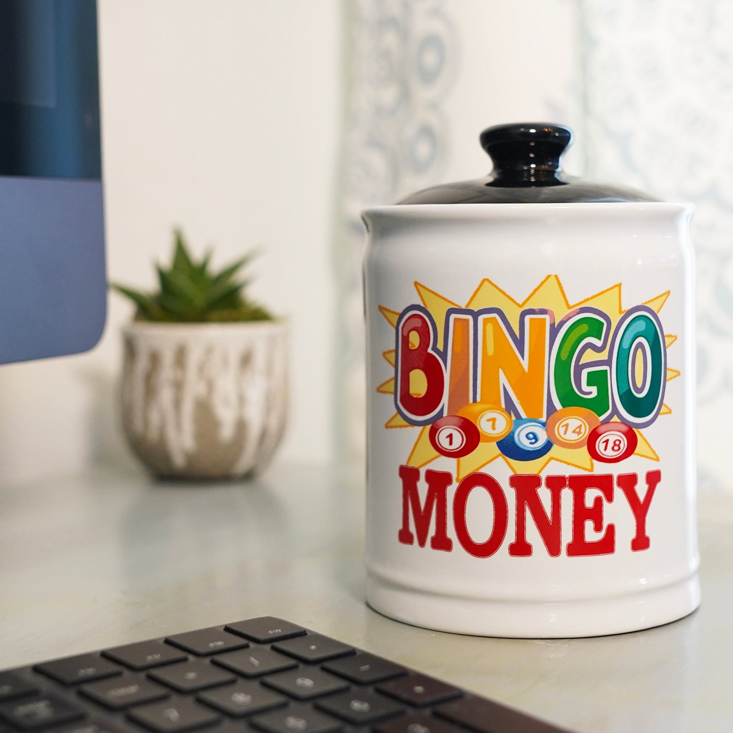 Cottage Creek Bingo Money Jar for Adults – 6" Ceramic Piggy Bank & Funny Coin Jar for Bingo Lovers, White Elephant Gifts, and Home Décor – Durable, Fun & Perfectly Gift-Boxed for Men & Women