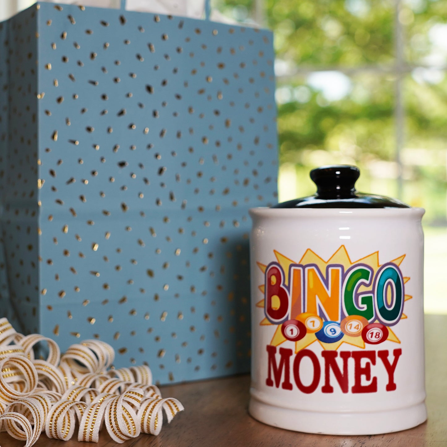 Cottage Creek Bingo Money Jar for Adults – 6" Ceramic Piggy Bank & Funny Coin Jar for Bingo Lovers, White Elephant Gifts, and Home Décor – Durable, Fun & Perfectly Gift-Boxed for Men & Women