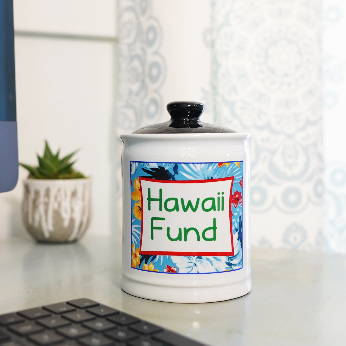 Cottage Creek Hawaii Fund Piggy Bank, Multicolored, Ceramic, 6" Hawaiian Vacation Travel Bank