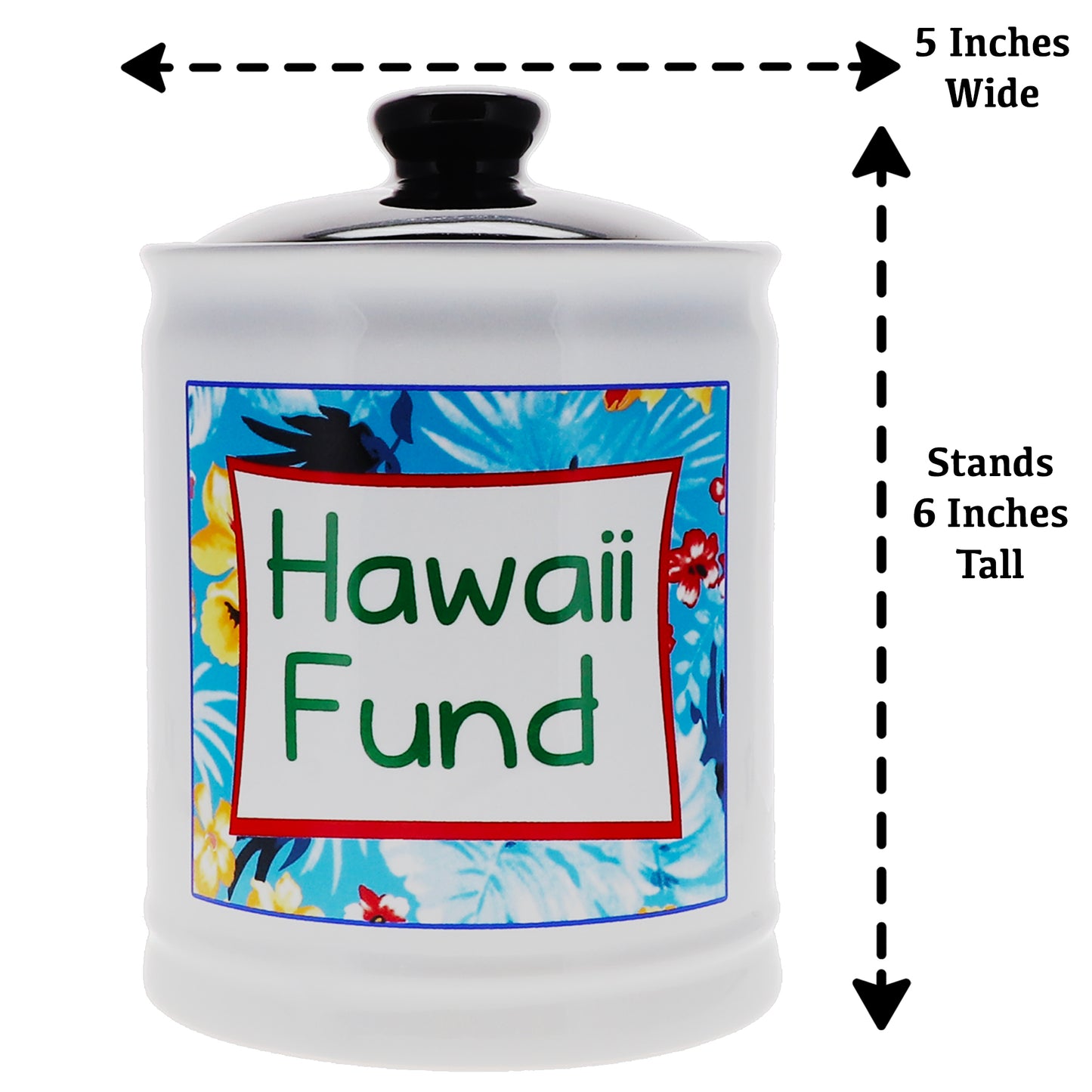 Cottage Creek Hawaii Fund Piggy Bank, Multicolored, Ceramic, 6" Hawaiian Vacation Travel Bank
