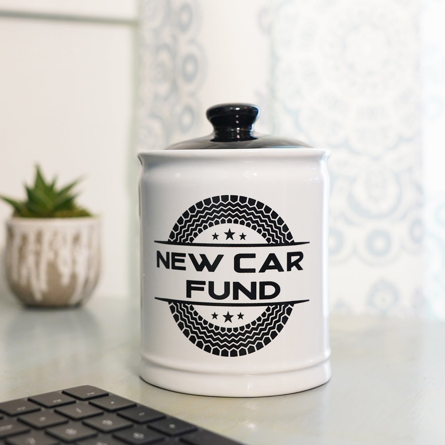 Cottage Creek New Car Fund Piggy Bank, Ceramic, Multicolored, 6" Car Money Jar