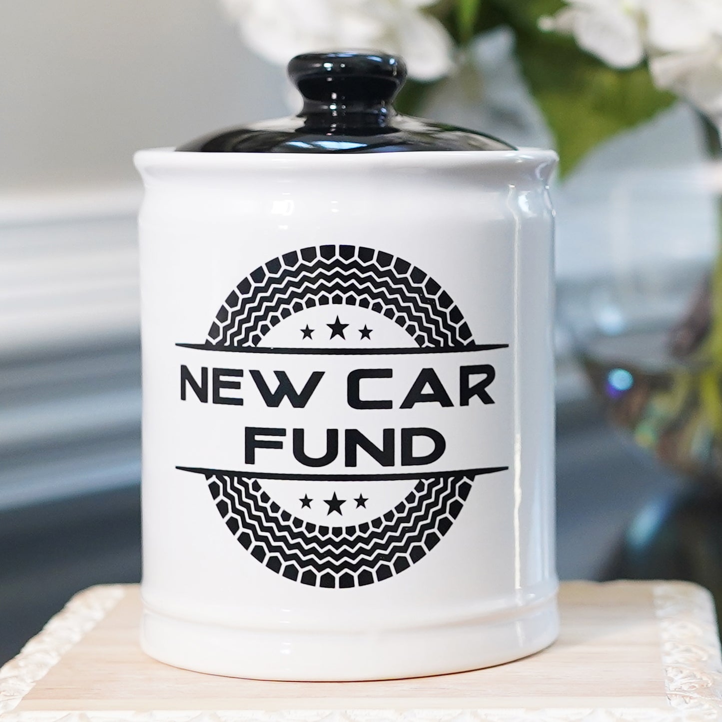 Cottage Creek New Car Fund Piggy Bank, Ceramic, Multicolored, 6" Car Money Jar
