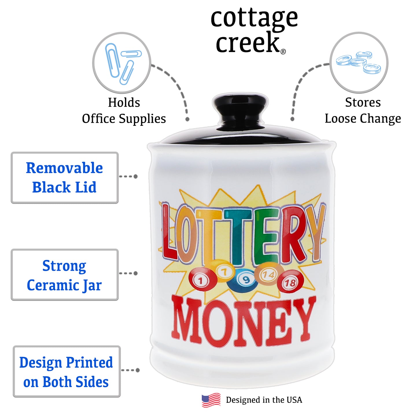 Cottage Creek Lottery Money Piggy Bank, Ceramic, 6", Multicolored Lottery Gift