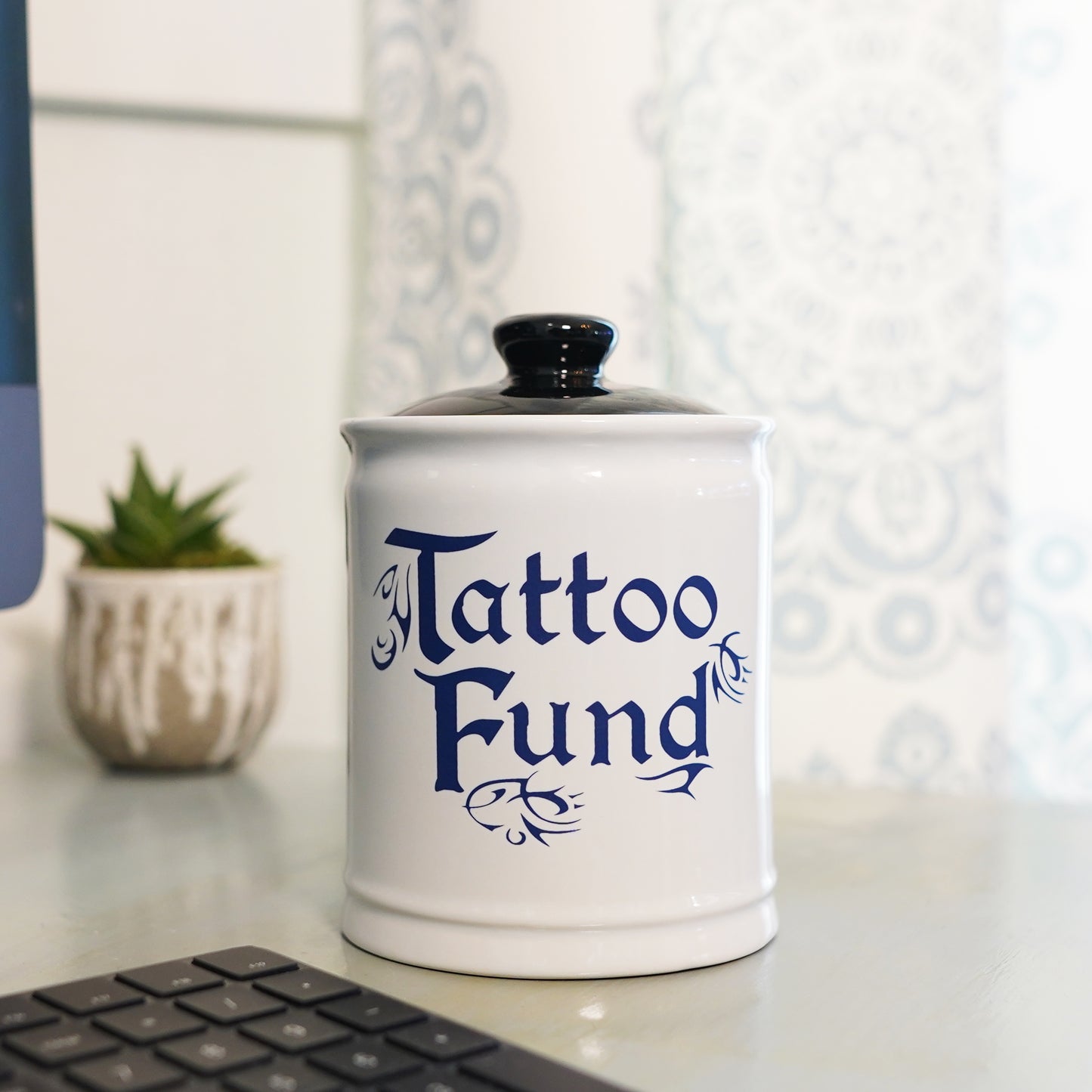Cottage Creek Tattoo Fund Piggy Bank, Multicolored, Ceramic 6" Tattoo Jar