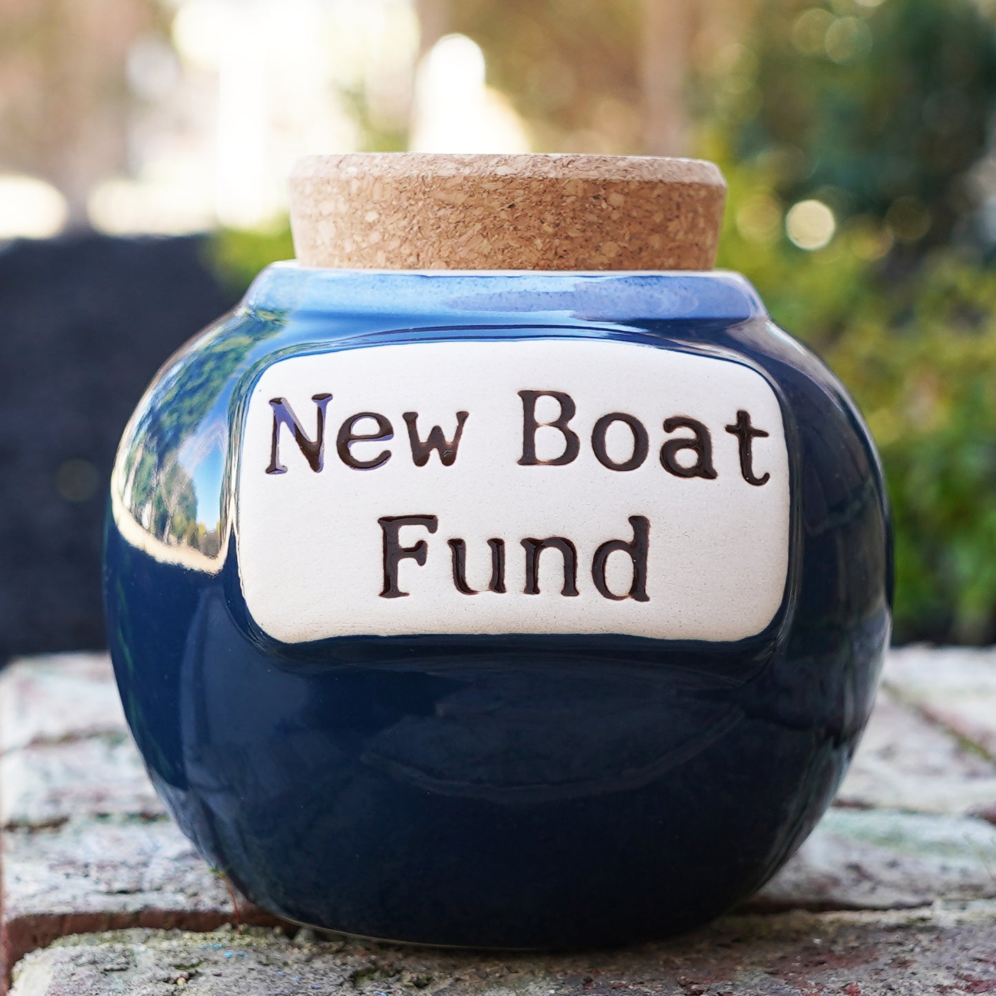Cottage Creek New Boat Fund Piggy Bank, Dark Blue, Ceramic, 6" Boat Money Jar