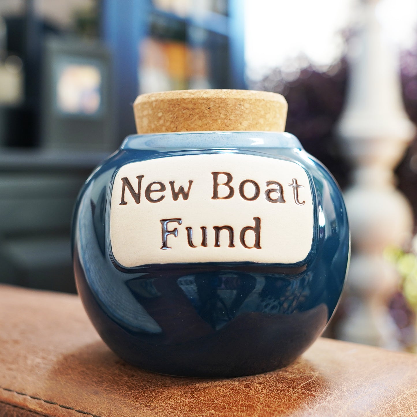 Cottage Creek New Boat Fund Piggy Bank, Dark Blue, Ceramic, 6" Boat Money Jar