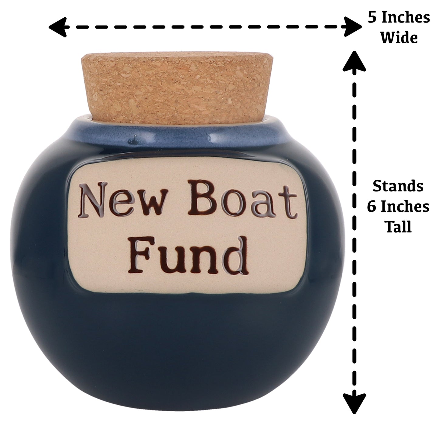 Cottage Creek New Boat Fund Piggy Bank, Dark Blue, Ceramic, 6" Boat Money Jar