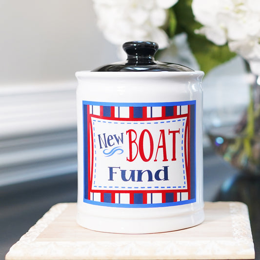 Cottage Creek New Boat Fund Piggy Bank, Ceramic, Multicolored, 6" Boating Fund Jar