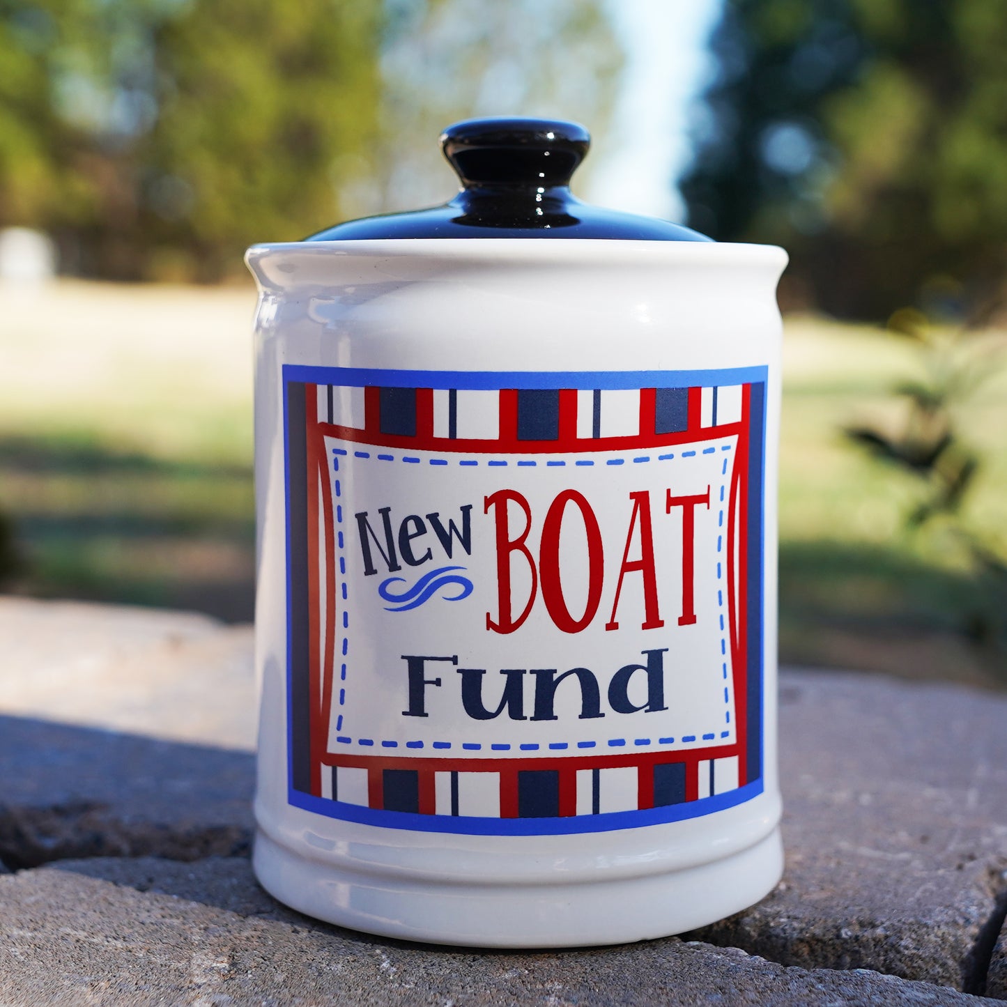 Cottage Creek New Boat Fund Piggy Bank, Ceramic, Multicolored, 6" Boating Fund Jar