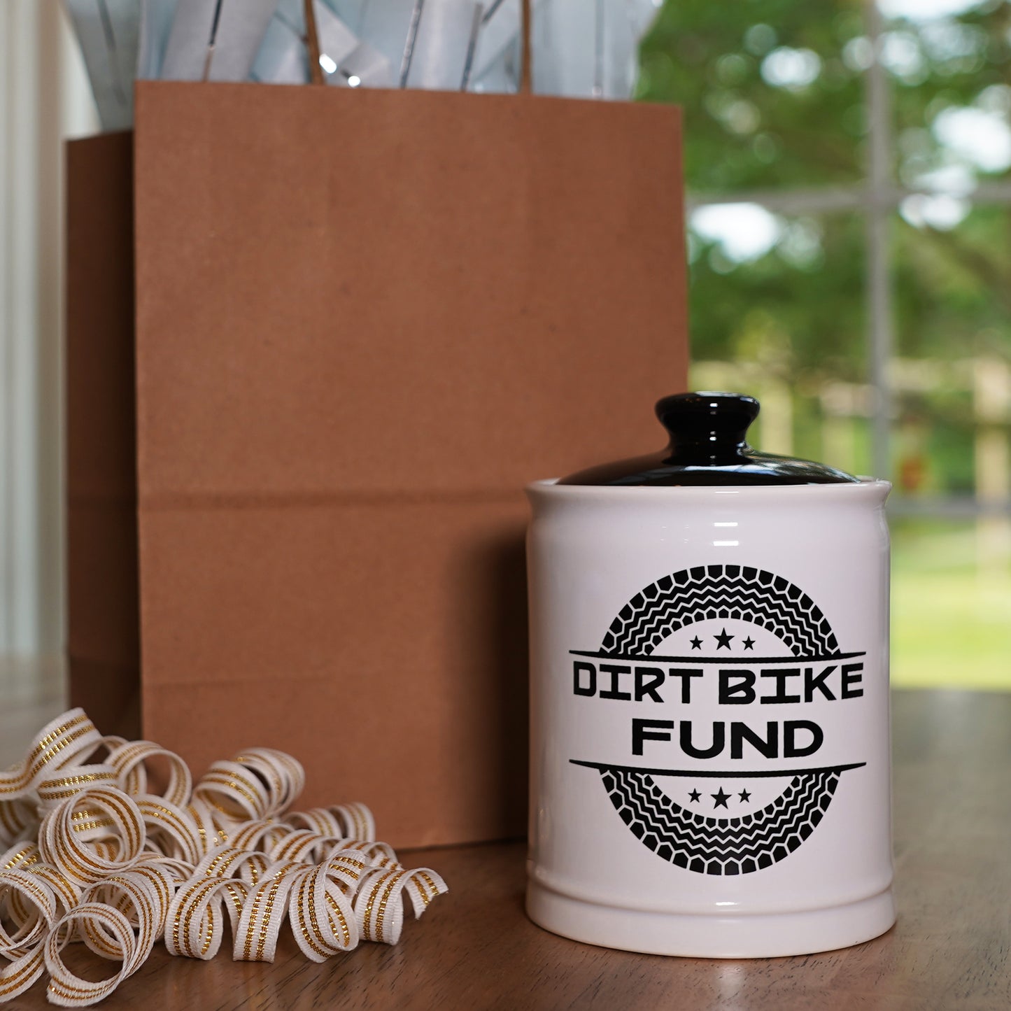 Cottage Creek Dirt Bike Fund Piggy Bank, Off Roading Quad Bike ATV Motocross Candy Jar