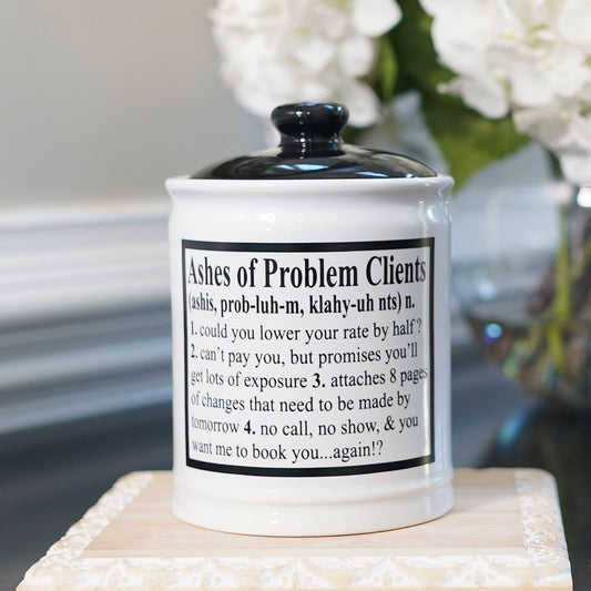 Cottage Creek Ashes of Problem Clients Piggy Bank, 6", Ceramic, Multicolored Fun Candy Jar, Coworker Gifts