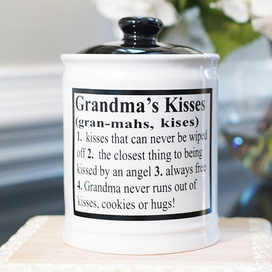 Cottage Creek Grandma's Kisses Candy Jar, Multicolored, Ceramic, 6" Candy Jar, Grandma Gifts