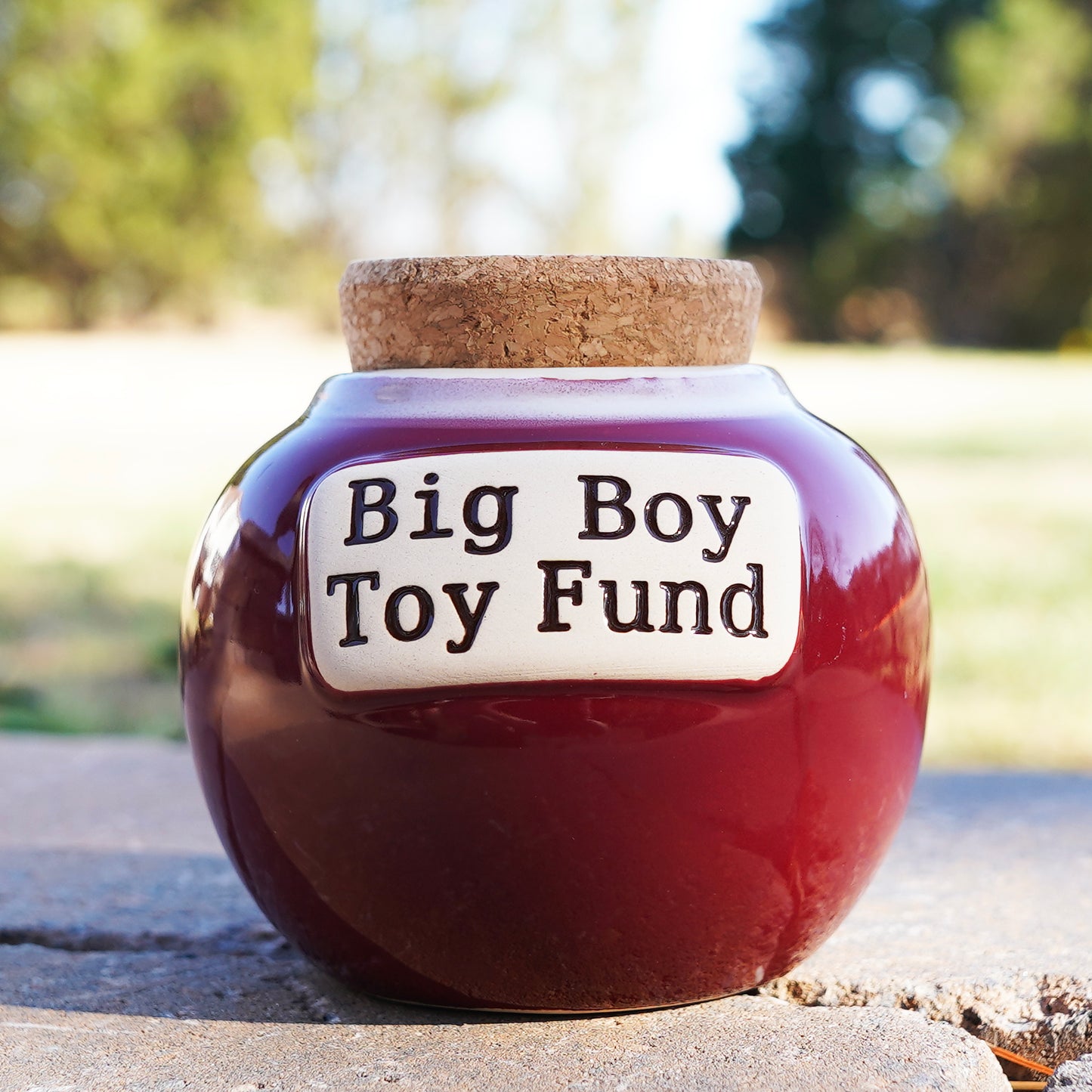 Cottage Creek Big Boy Toy Fund Piggy Bank, Red, Ceramic, 6" Candy Jar, Gifts for Men