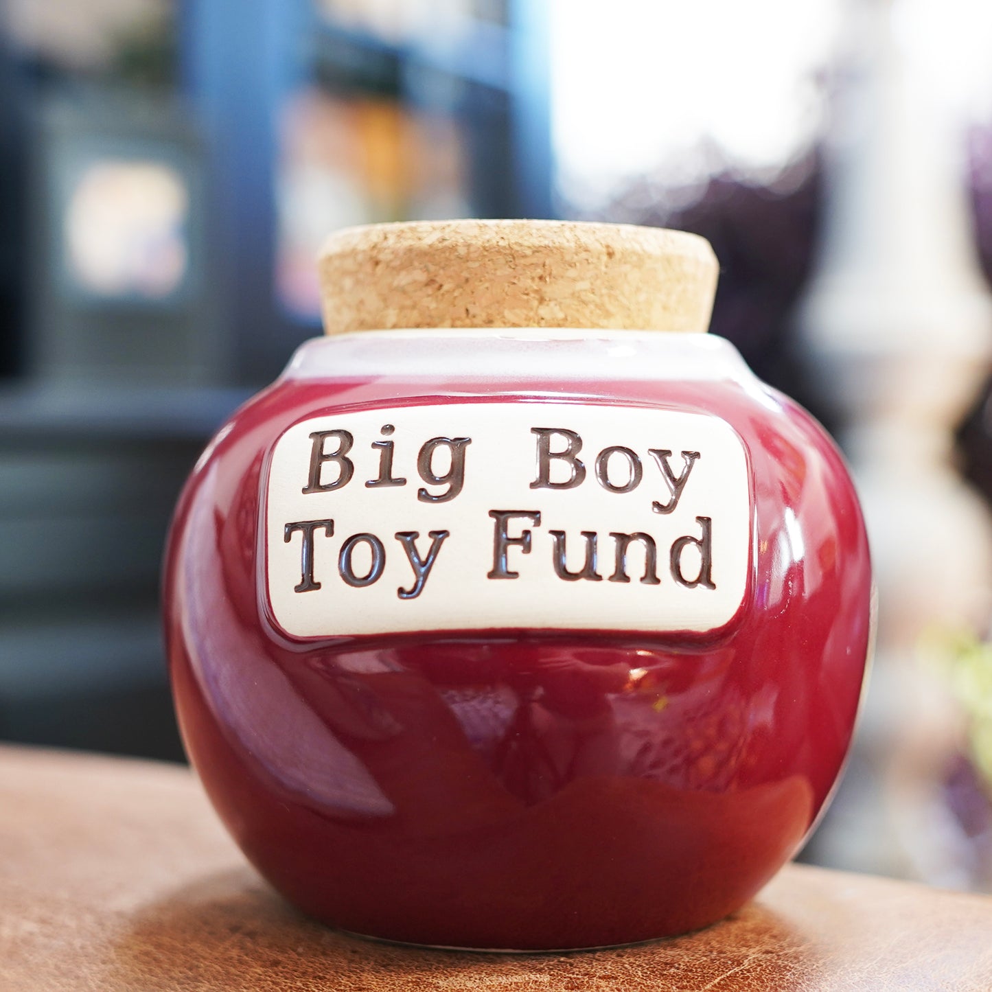 Cottage Creek Big Boy Toy Fund Piggy Bank, Red, Ceramic, 6" Candy Jar, Gifts for Men