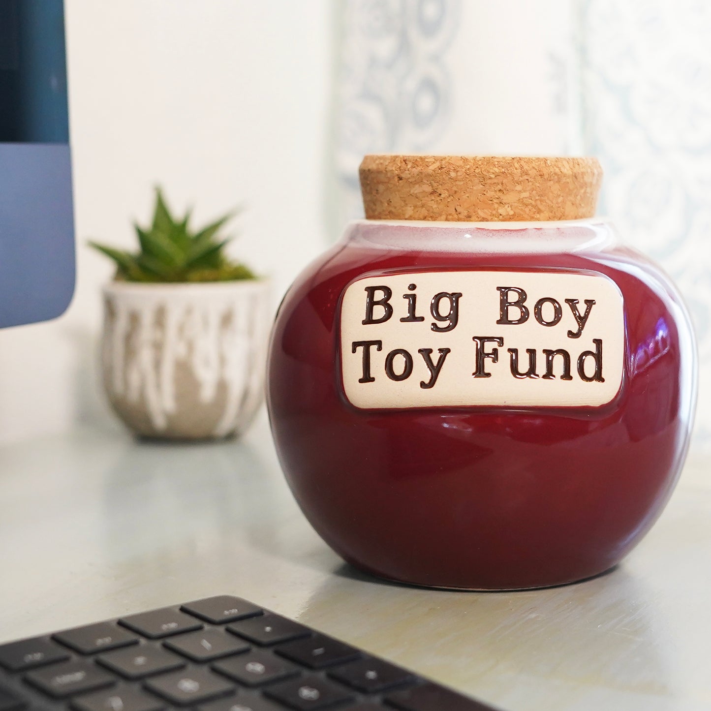 Cottage Creek Big Boy Toy Fund Piggy Bank, Red, Ceramic, 6" Candy Jar, Gifts for Men