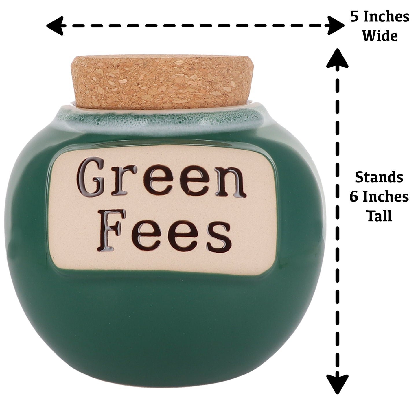 Cottage Creek Greens Fees Ceramic Piggy Bank for Adults - Green Kiln-Fired Money Bank with Cork Lid - 6" Tall Savings Jar for Golfers - Funny Golf Themed Gifts for Men & Women, Dad, & Golf Lovers