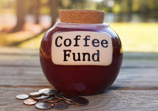 Cottage Creek Coffee Fund Piggy Bank, Red, Ceramic, 6" Coffee Jar, Coffee Gifts