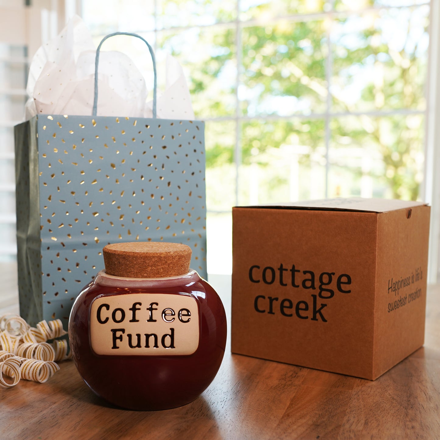 Cottage Creek Coffee Fund Piggy Bank, Red, Ceramic, 6" Coffee Jar, Coffee Gifts