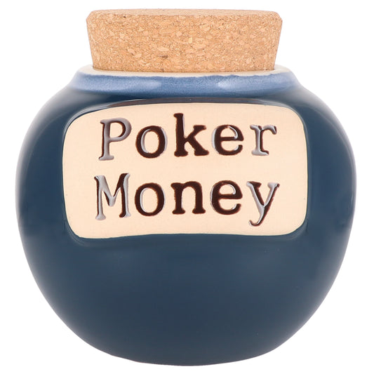 Cottage Creek Poker Money Piggy Bank, Dark Blue, Ceramic, 6" Poker Candy Jar, Poker Gifts