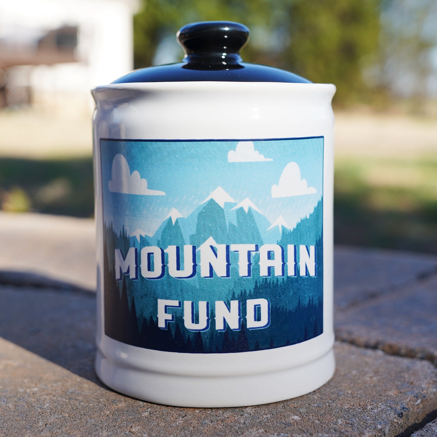 Cottage Creek Mountain Fund Piggy Bank, Ceramic, 6", Multicolored Mountain Adventure Money Jar