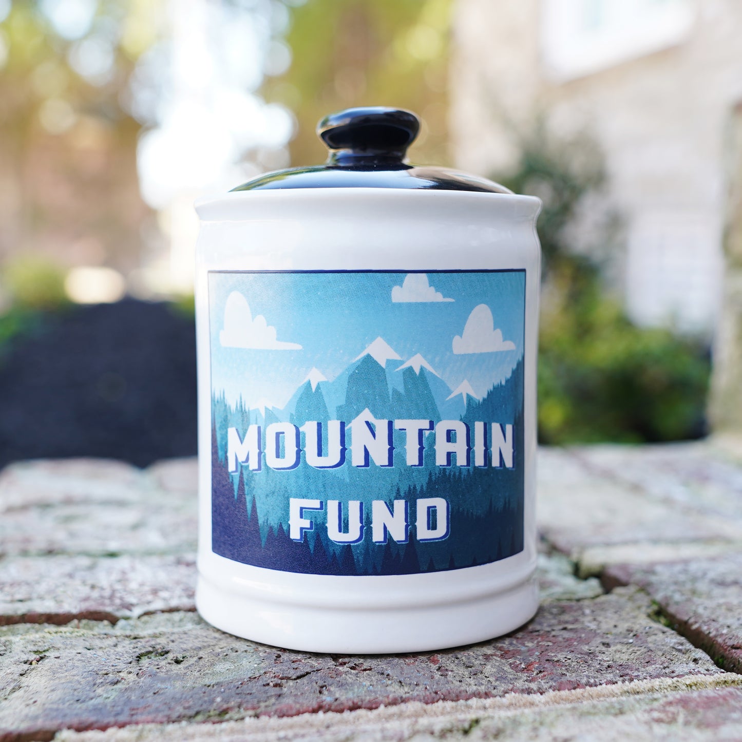 Cottage Creek Mountain Fund Piggy Bank, Ceramic, 6", Multicolored Mountain Adventure Money Jar