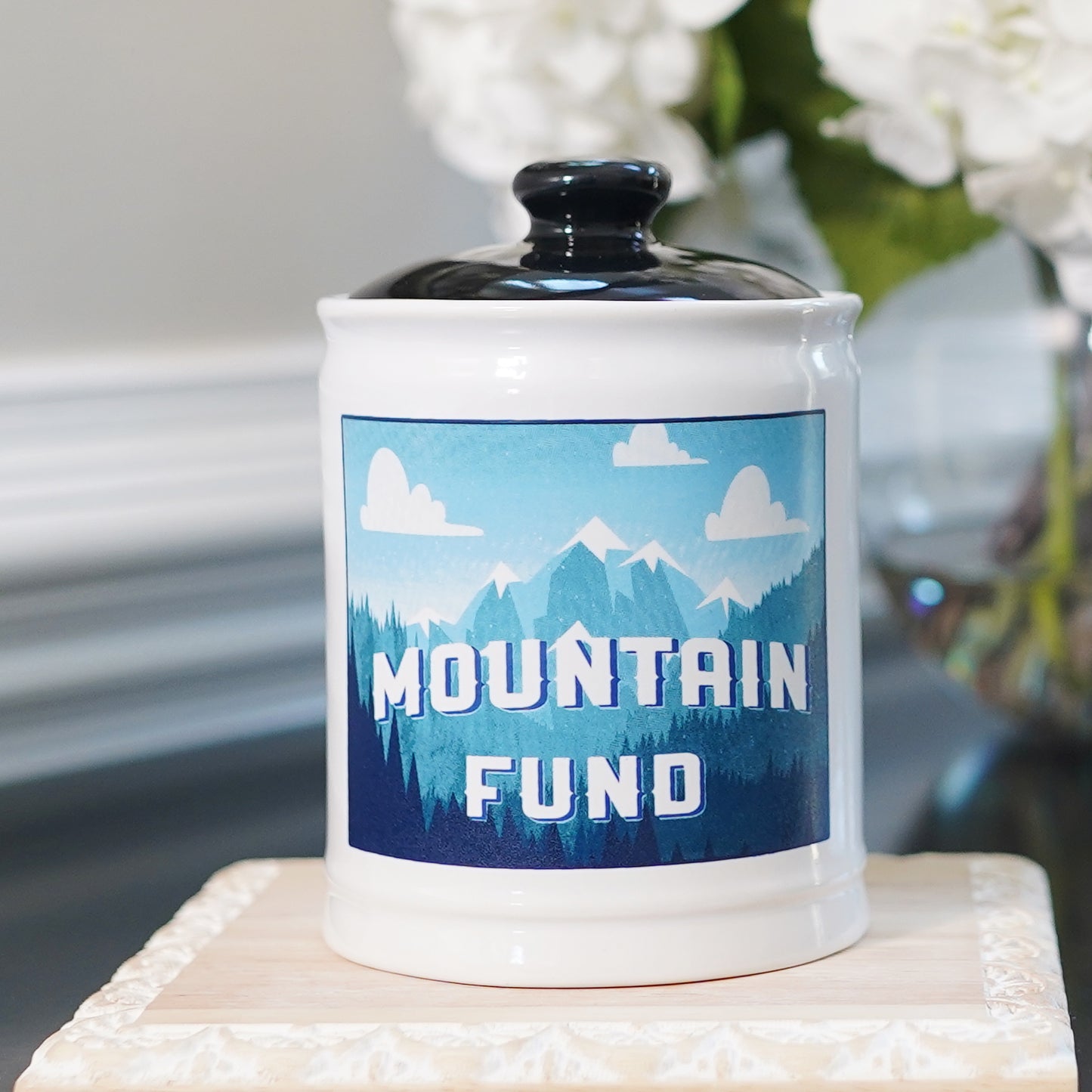 Cottage Creek Mountain Fund Piggy Bank, Ceramic, 6", Multicolored Mountain Adventure Money Jar
